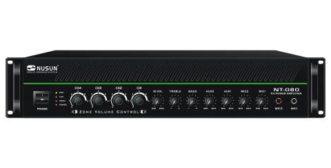 Фото Nusun NT-120  трансляц. микшер-усилитель, 120W, 2микр+2 AUX, 70/100В, 4-16 Ом регулировка по 4 зонам