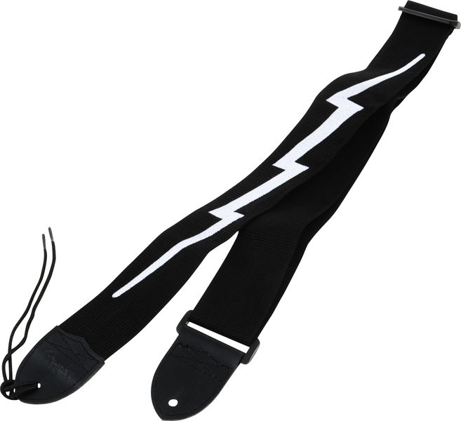 Фото FENDER 2.5' NYLON LIGHTNING BOLT STRAP BLACK ремень для гитары, цвет черный, рисунок молния