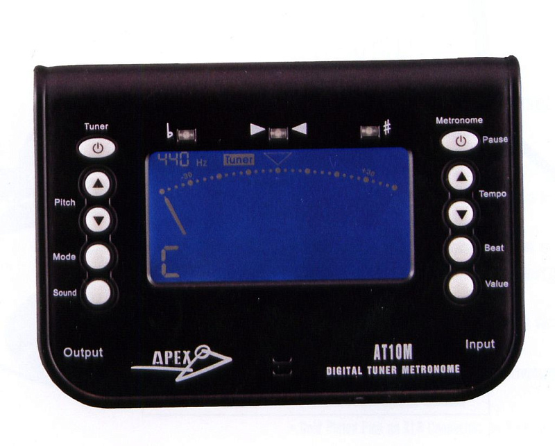 Фото Apex AT10M  хроматический тюнер/ метроном, инструментальный вход 1/4 Jack