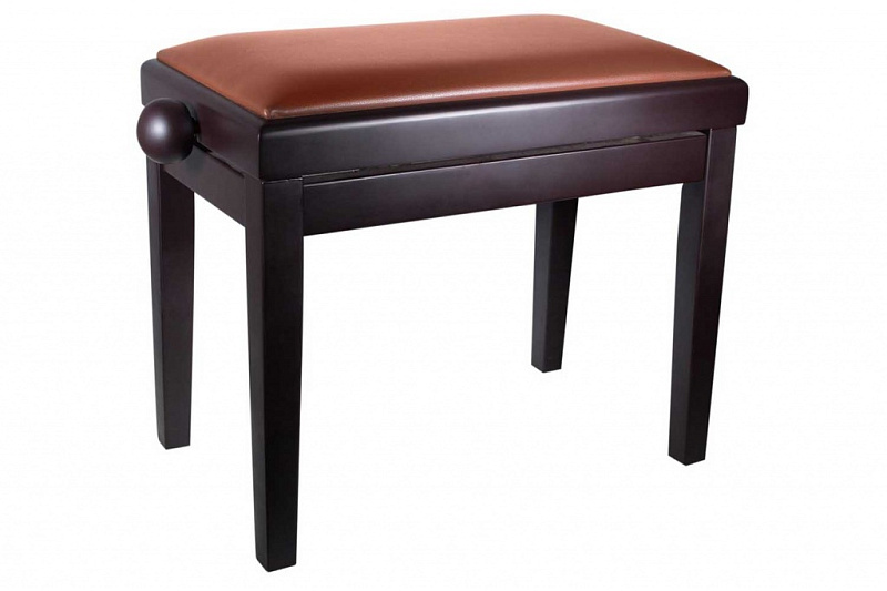 Фото HY-PJ018A-SATIN-RW Банкетка регулируемая, ножки матовый палисандр, обивка коричневый кожзам, Rin