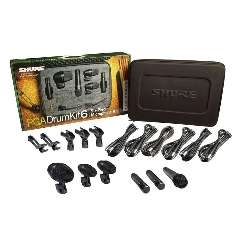 Фото SHURE PGADRUMKIT6 набор микрофонов для ударных, включает 1 PGA52, 2 PGA56s, 1 PGA 57 и 2 PGA81s